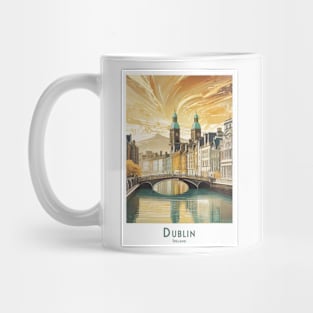 Vintage Retro Travel Poster Golden Hour in Dublin Mug